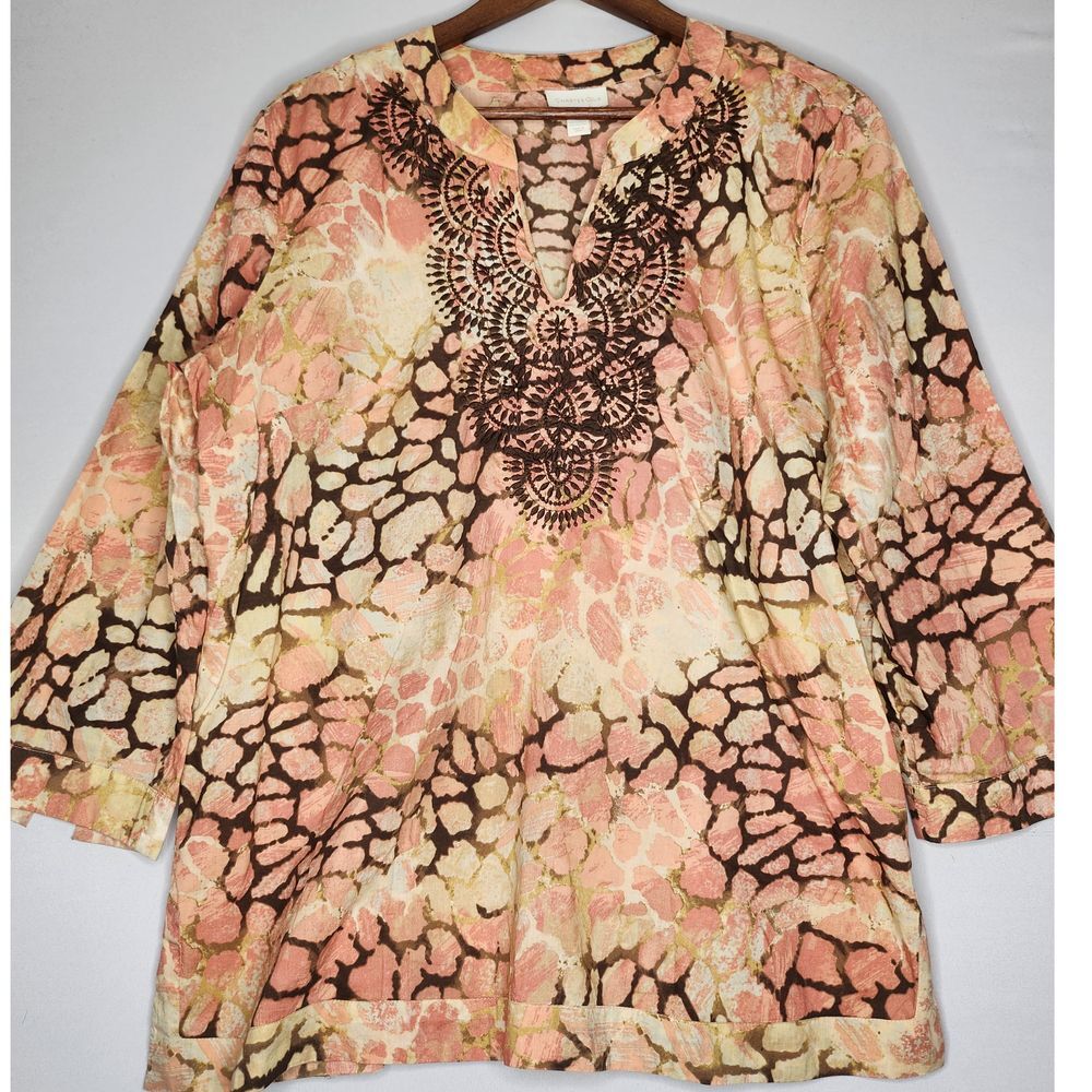 CHARTER‎ CLUB WOMEN'S Hipster GREEN BROWN TUNIC SHIRT XL